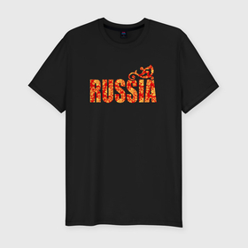 Мужская футболка хлопок Slim с принтом Russia: в стиле хохлома в Тюмени, 92% хлопок, 8% лайкра | приталенный силуэт, круглый вырез ворота, длина до линии бедра, короткий рукав | Тематика изображения на принте: 