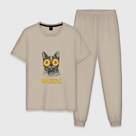 Мужская пижама хлопок с принтом Даже кот любит btc в Белгороде, 100% хлопок | брюки и футболка прямого кроя, без карманов, на брюках мягкая резинка на поясе и по низу штанин
 | 