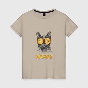 Женская футболка хлопок с принтом Даже кот любит btc в Белгороде, 100% хлопок | прямой крой, круглый вырез горловины, длина до линии бедер, слегка спущенное плечо | 
