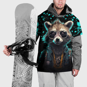 Накидка на куртку 3D с принтом Енот в стиле киберпанк , 100% полиэстер |  | Тематика изображения на принте: 