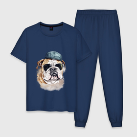 Мужская пижама хлопок с принтом Английский бульдог арт в Петрозаводске, 100% хлопок | брюки и футболка прямого кроя, без карманов, на брюках мягкая резинка на поясе и по низу штанин
 | 