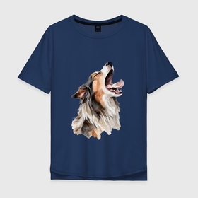 Мужская футболка хлопок Oversize с принтом Австралийская овчарка арт в Санкт-Петербурге, 100% хлопок | свободный крой, круглый ворот, “спинка” длиннее передней части | 