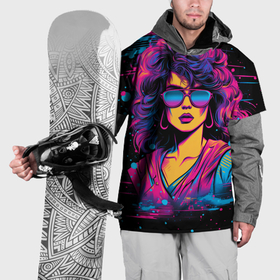 Накидка на куртку 3D с принтом Lady   retrowave style , 100% полиэстер |  | Тематика изображения на принте: 