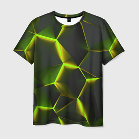 Мужская футболка 3D с принтом Разлом неоновых плит в Петрозаводске, 100% полиэфир | прямой крой, круглый вырез горловины, длина до линии бедер | 