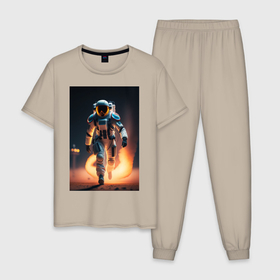Мужская пижама хлопок с принтом Брутальный астронавт в Курске, 100% хлопок | брюки и футболка прямого кроя, без карманов, на брюках мягкая резинка на поясе и по низу штанин
 | 