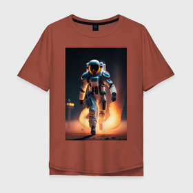 Мужская футболка хлопок Oversize с принтом Брутальный астронавт в Курске, 100% хлопок | свободный крой, круглый ворот, “спинка” длиннее передней части | 
