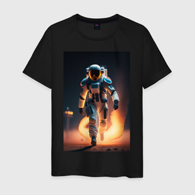 Мужская футболка хлопок с принтом Брутальный астронавт в Курске, 100% хлопок | прямой крой, круглый вырез горловины, длина до линии бедер, слегка спущенное плечо. | 