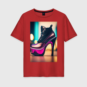 Женская футболка хлопок Oversize с принтом Женский ботинок на каблуке в Белгороде, 100% хлопок | свободный крой, круглый ворот, спущенный рукав, длина до линии бедер
 | 
