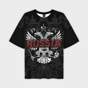 Мужская футболка oversize 3D с принтом Герб России с надписью Russia в Курске,  |  | 