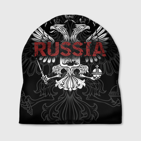 Шапка 3D с принтом Герб России с надписью Russia в Курске, 100% полиэстер | универсальный размер, печать по всей поверхности изделия | 