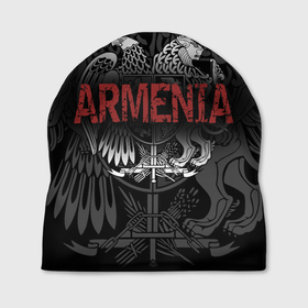 Шапка 3D с принтом Герб Армении с надписью Armenia в Курске, 100% полиэстер | универсальный размер, печать по всей поверхности изделия | Тематика изображения на принте: 