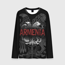 Мужской лонгслив 3D с принтом Герб Армении с надписью Armenia в Тюмени, 100% полиэстер | длинные рукава, круглый вырез горловины, полуприлегающий силуэт | 