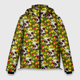 Мужская зимняя куртка 3D с принтом Черепа в луговых цветах в Тюмени, верх — 100% полиэстер; подкладка — 100% полиэстер; утеплитель — 100% полиэстер | длина ниже бедра, свободный силуэт Оверсайз. Есть воротник-стойка, отстегивающийся капюшон и ветрозащитная планка. 

Боковые карманы с листочкой на кнопках и внутренний карман на молнии. | 