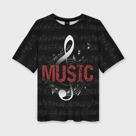Женская футболка oversize 3D с принтом Музыка на фоне нот и скрипичного ключа в Курске,  |  | 