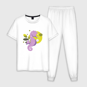 Мужская пижама хлопок с принтом фиолетовый морской конек в Курске, 100% хлопок | брюки и футболка прямого кроя, без карманов, на брюках мягкая резинка на поясе и по низу штанин
 | 