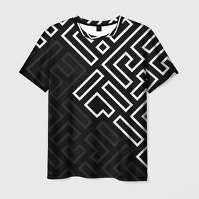 Мужская футболка 3D с принтом Черно белый лабиринт в Тюмени, 100% полиэфир | прямой крой, круглый вырез горловины, длина до линии бедер | 