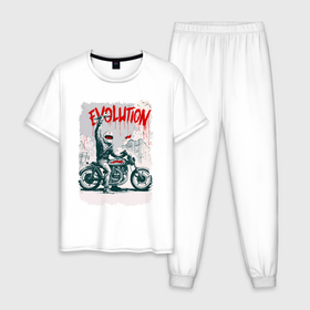 Мужская пижама хлопок с принтом Evolution   motorcycle в Тюмени, 100% хлопок | брюки и футболка прямого кроя, без карманов, на брюках мягкая резинка на поясе и по низу штанин
 | 