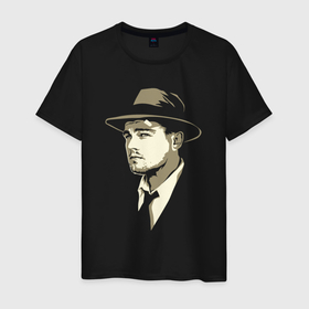 Мужская футболка хлопок с принтом Дикаприо в шляпе в Тюмени, 100% хлопок | прямой крой, круглый вырез горловины, длина до линии бедер, слегка спущенное плечо. | 