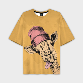 Мужская футболка oversize 3D с принтом Жираф дразнит в Рязани,  |  | 
