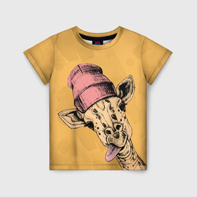 Детская футболка 3D с принтом Жираф дразнит в Кировске, 100% гипоаллергенный полиэфир | прямой крой, круглый вырез горловины, длина до линии бедер, чуть спущенное плечо, ткань немного тянется | 