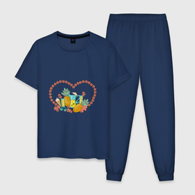 Мужская пижама хлопок с принтом Летние десерты , 100% хлопок | брюки и футболка прямого кроя, без карманов, на брюках мягкая резинка на поясе и по низу штанин
 | 