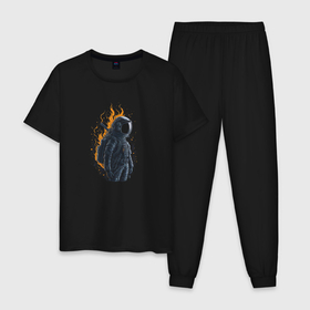 Мужская пижама хлопок с принтом Burning astronaut в Новосибирске, 100% хлопок | брюки и футболка прямого кроя, без карманов, на брюках мягкая резинка на поясе и по низу штанин
 | 