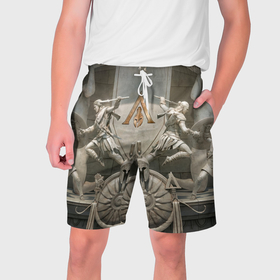 Мужские шорты 3D с принтом Знаки братства ассасинов в Санкт-Петербурге,  полиэстер 100% | прямой крой, два кармана без застежек по бокам. Мягкая трикотажная резинка на поясе, внутри которой широкие завязки. Длина чуть выше колен | 