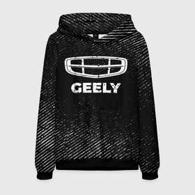Мужская толстовка 3D с принтом Geely с потертостями на темном фоне в городе Новоалтайск, 100% полиэстер | двухслойный капюшон со шнурком для регулировки, мягкие манжеты на рукавах и по низу толстовки, спереди карман-кенгуру с мягким внутренним слоем. | 