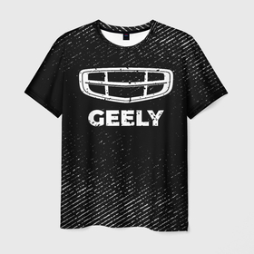 Мужская футболка 3D с принтом Geely с потертостями на темном фоне в городе Новоалтайск, 100% полиэфир | прямой крой, круглый вырез горловины, длина до линии бедер | Тематика изображения на принте: 