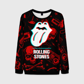 Мужской свитшот 3D с принтом Rolling Stones rock glitch в Кировске, 100% полиэстер с мягким внутренним слоем | круглый вырез горловины, мягкая резинка на манжетах и поясе, свободная посадка по фигуре | 