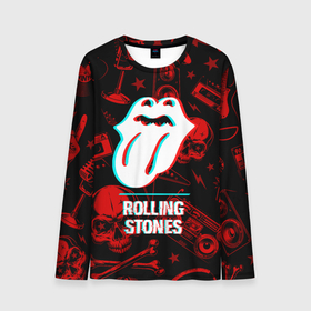 Мужской лонгслив 3D с принтом Rolling Stones rock glitch в Кировске, 100% полиэстер | длинные рукава, круглый вырез горловины, полуприлегающий силуэт | 