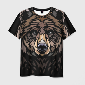 Мужская футболка 3D с принтом Медведь в этническом стиле в Новосибирске, 100% полиэфир | прямой крой, круглый вырез горловины, длина до линии бедер | Тематика изображения на принте: 
