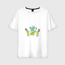 Женская футболка хлопок Oversize с принтом Лимонад   кувшин и стаканы в Курске, 100% хлопок | свободный крой, круглый ворот, спущенный рукав, длина до линии бедер
 | 