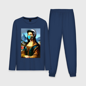 Мужская пижама с лонгсливом хлопок с принтом Mona Lisa   cyberpunk   neural network ,  |  | Тематика изображения на принте: 