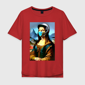 Мужская футболка хлопок Oversize с принтом Mona Lisa   cyberpunk   neural network , 100% хлопок | свободный крой, круглый ворот, “спинка” длиннее передней части | Тематика изображения на принте: 