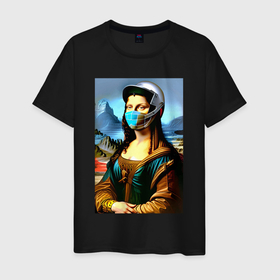 Мужская футболка хлопок с принтом Mona Lisa   cyberpunk   neural network в Петрозаводске, 100% хлопок | прямой крой, круглый вырез горловины, длина до линии бедер, слегка спущенное плечо. | 