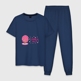 Мужская пижама хлопок с принтом Цветущее вишневое дерево   весна в моем сердце в Тюмени, 100% хлопок | брюки и футболка прямого кроя, без карманов, на брюках мягкая резинка на поясе и по низу штанин
 | 