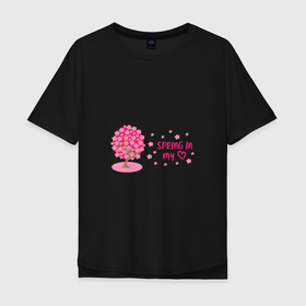 Мужская футболка хлопок Oversize с принтом Цветущее вишневое дерево   весна в моем сердце в Тюмени, 100% хлопок | свободный крой, круглый ворот, “спинка” длиннее передней части | 