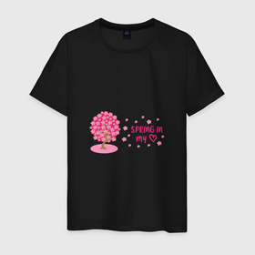 Мужская футболка хлопок с принтом Цветущее вишневое дерево   весна в моем сердце в Тюмени, 100% хлопок | прямой крой, круглый вырез горловины, длина до линии бедер, слегка спущенное плечо. | Тематика изображения на принте: 