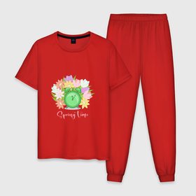 Мужская пижама хлопок с принтом Весенние цветы и будильник   время весны в Тюмени, 100% хлопок | брюки и футболка прямого кроя, без карманов, на брюках мягкая резинка на поясе и по низу штанин
 | Тематика изображения на принте: 