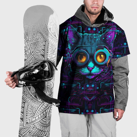 Накидка на куртку 3D с принтом Cat   cyberpunk style , 100% полиэстер |  | 