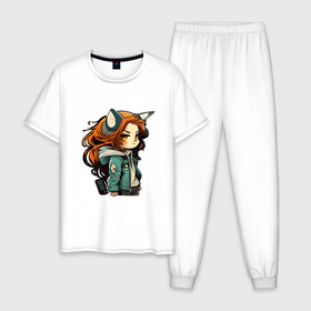 Мужская пижама хлопок с принтом Дерзкая девчонка в Белгороде, 100% хлопок | брюки и футболка прямого кроя, без карманов, на брюках мягкая резинка на поясе и по низу штанин
 | 
