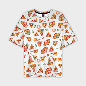 Мужская футболка oversize 3D с принтом кусочки пиццы    паттерн на белом в Новосибирске,  |  | 