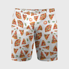 Мужские шорты спортивные с принтом кусочки пиццы    паттерн на белом ,  |  | Тематика изображения на принте: 