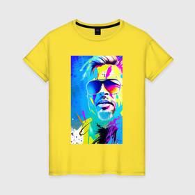 Женская футболка хлопок с принтом Brad Pitt   sketch   pop art в Санкт-Петербурге, 100% хлопок | прямой крой, круглый вырез горловины, длина до линии бедер, слегка спущенное плечо | 