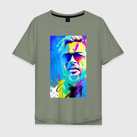 Мужская футболка хлопок Oversize с принтом Brad Pitt   sketch   pop art , 100% хлопок | свободный крой, круглый ворот, “спинка” длиннее передней части | 