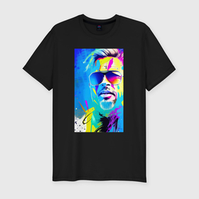 Мужская футболка хлопок Slim с принтом Brad Pitt   sketch   pop art в Тюмени, 92% хлопок, 8% лайкра | приталенный силуэт, круглый вырез ворота, длина до линии бедра, короткий рукав | 