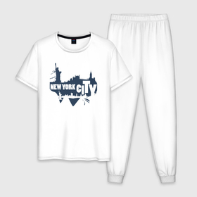 Мужская пижама хлопок с принтом City New York в Тюмени, 100% хлопок | брюки и футболка прямого кроя, без карманов, на брюках мягкая резинка на поясе и по низу штанин
 | Тематика изображения на принте: 
