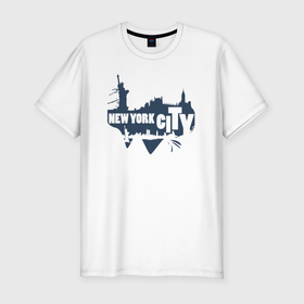 Мужская футболка хлопок Slim с принтом City New York в Тюмени, 92% хлопок, 8% лайкра | приталенный силуэт, круглый вырез ворота, длина до линии бедра, короткий рукав | Тематика изображения на принте: 