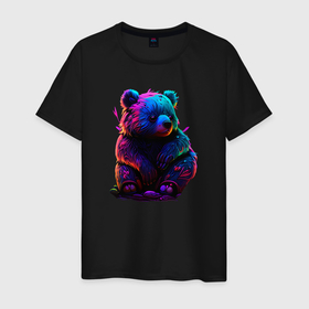 Мужская футболка хлопок с принтом Неоновый медвежонок в Санкт-Петербурге, 100% хлопок | прямой крой, круглый вырез горловины, длина до линии бедер, слегка спущенное плечо. | 
